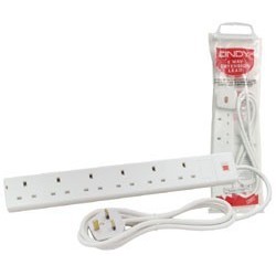 Power Strip - 6 Way Gang Socket, White, 5m
