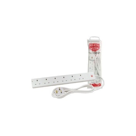 Power Strip - 6 Way Gang Socket, White, 5m