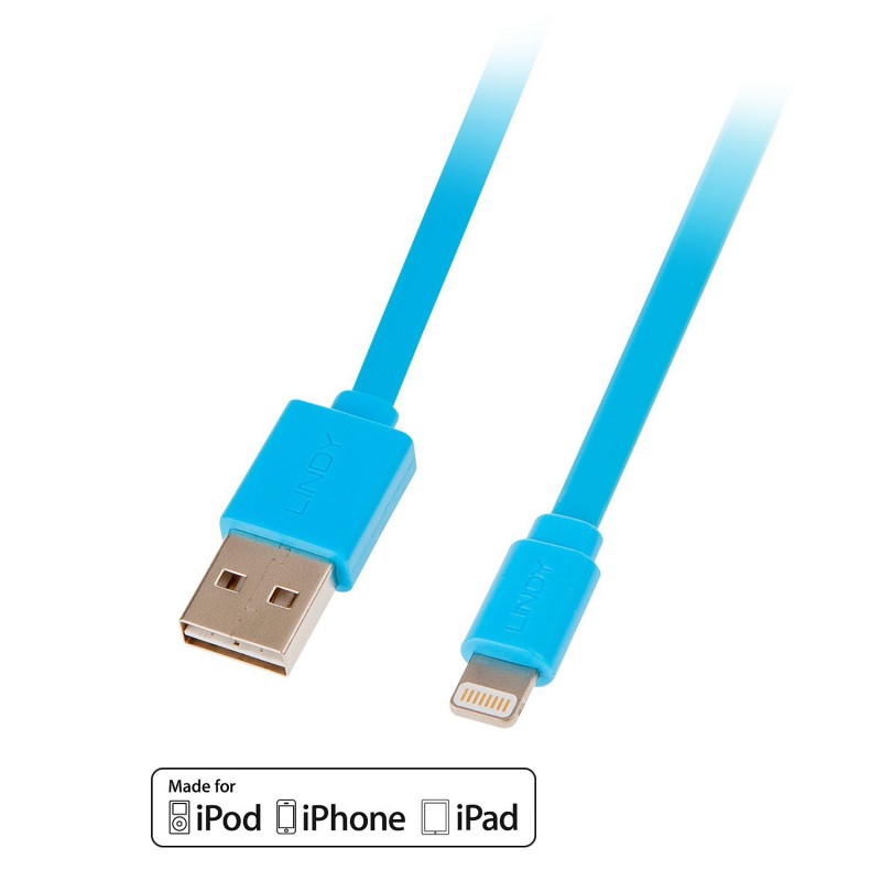 1m USB to Lightning Flat Cable with Reversible USB, Blue 1m USB to Lightning Flat Cable with Reversible USB, Blue
